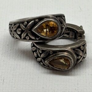 Signed CNA Sterling  Silver and Citrine hoop earrings.
